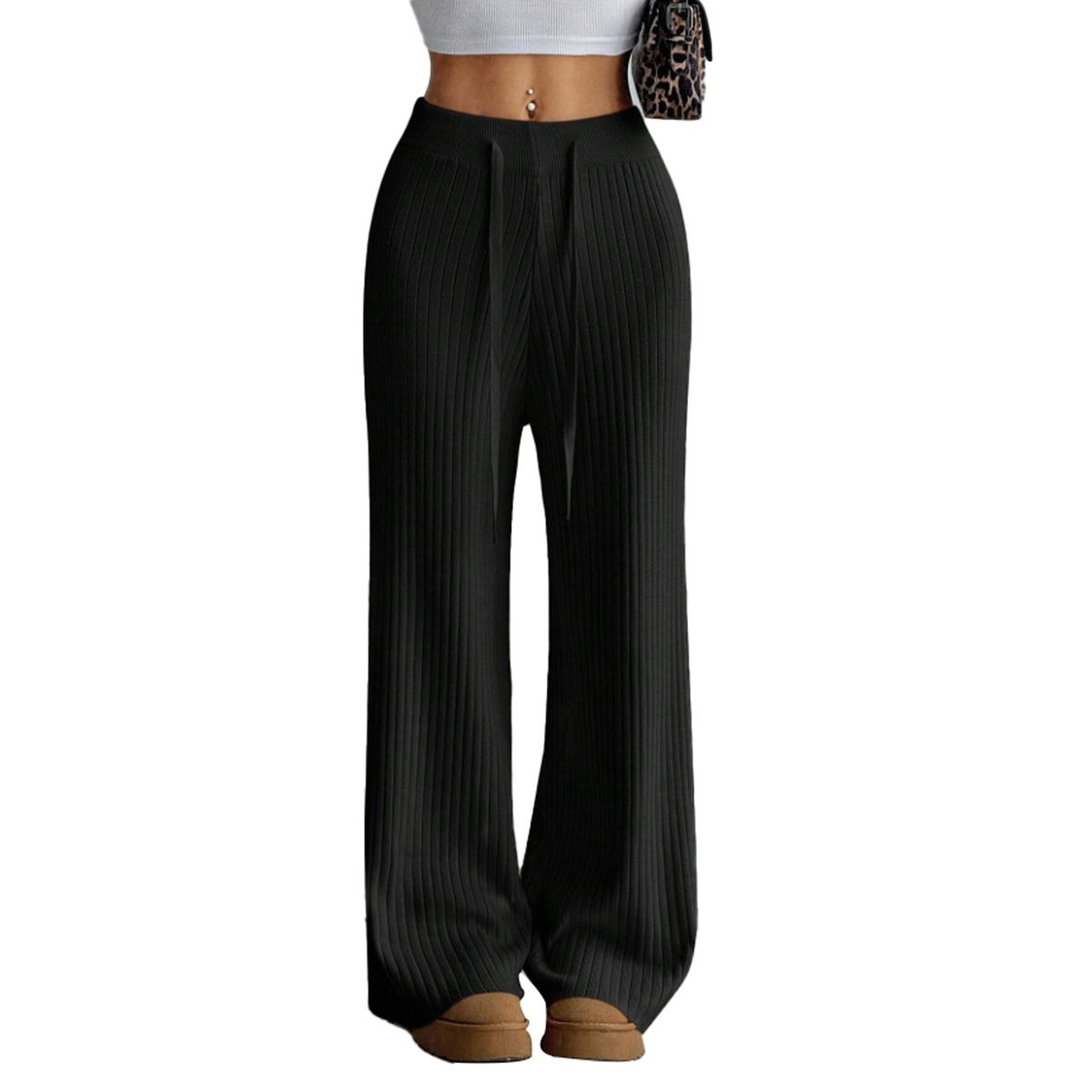 AGW - Pantalón Flare Lanilla Tejido Palazzo Tiro Alto Elasticados Wide Leg