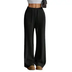 AGW - Pantalón Flare Lanilla Tejido Palazzo Tiro Alto Elasticados Wide Leg
