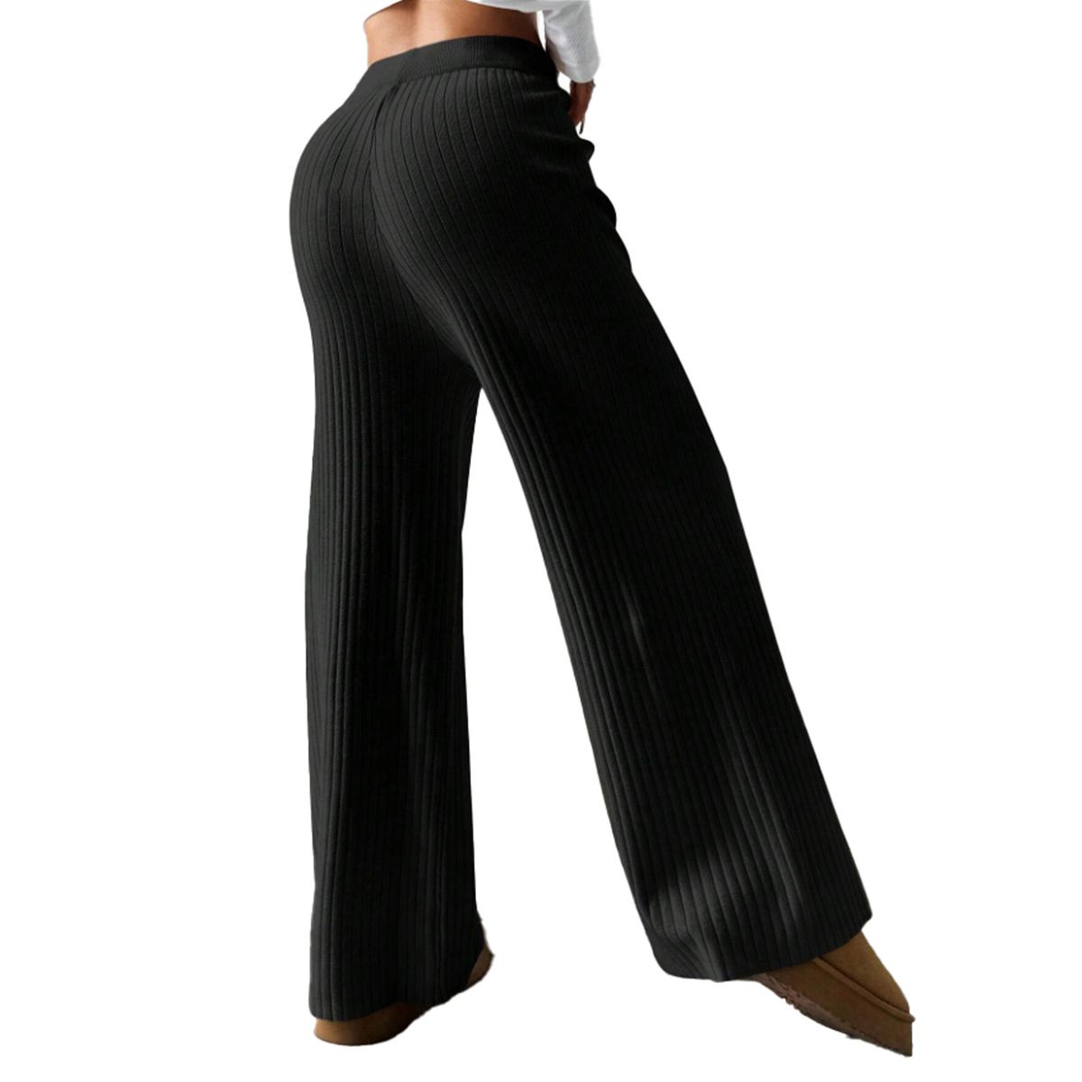 AGW - Pantalón Flare Lanilla Tejido Palazzo Tiro Alto Elasticados Wide Leg