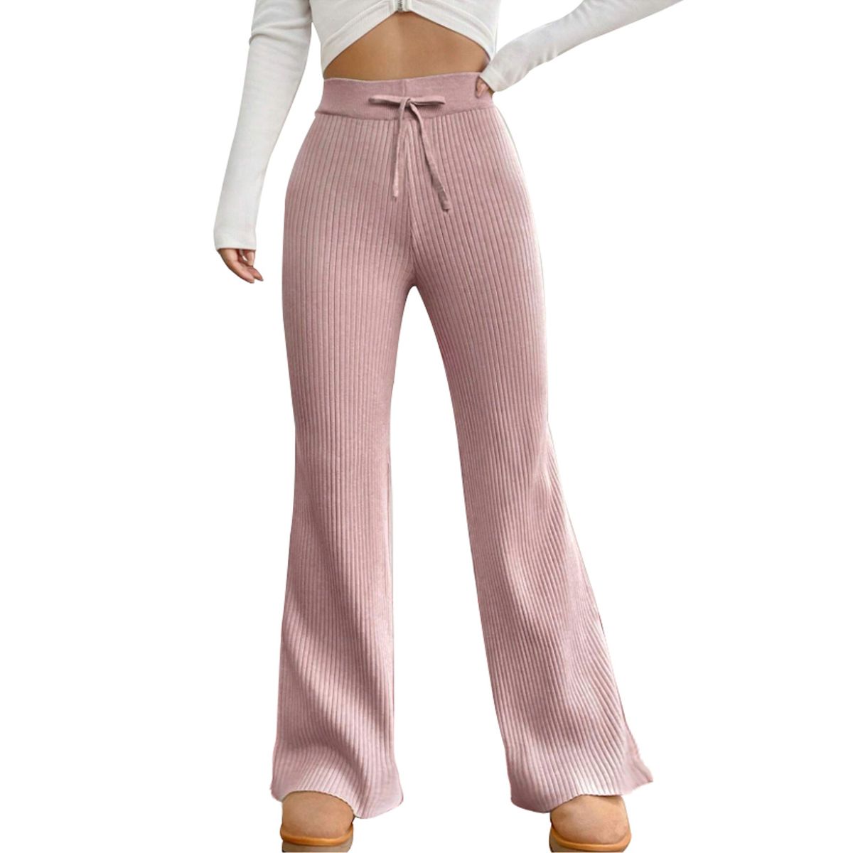 AGW - Pantalón Lanilla Tejido Palazzo Tiro Alto Elasticados Wide Leg