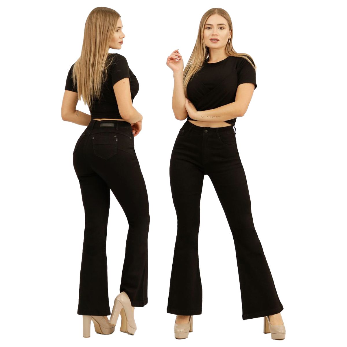 AGW - Jeans Flare - Push Up Acampanado Levanta Cola Corte Colombiano