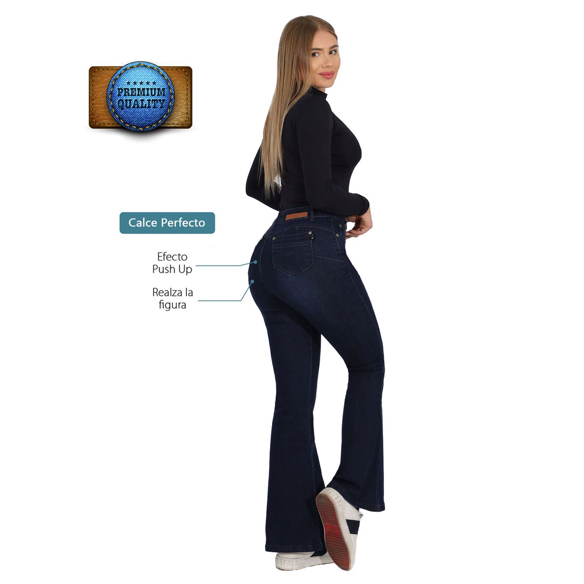 AGW - Jeans Flare Push Up Acampanado Levanta Cola Corte Colombiano Tiro Alto