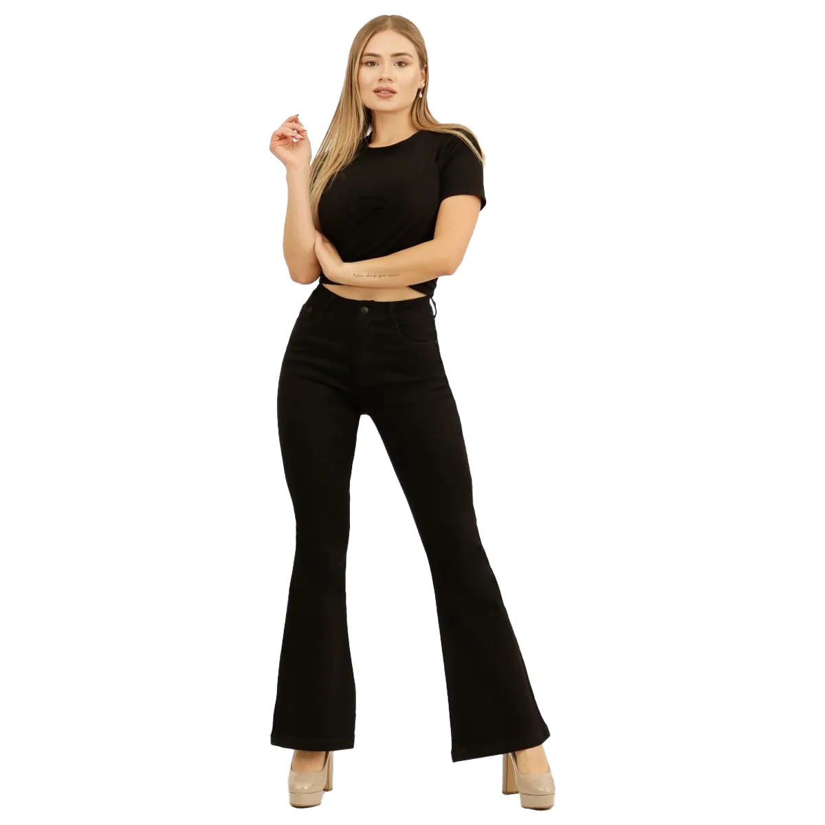 AGW - Jeans Flare Push Up Acampanado Levanta Cola Corte Colombiano Tiro Alto