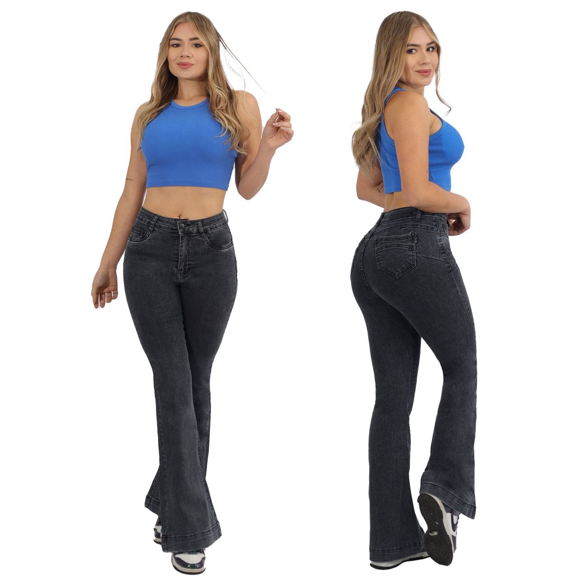 AGW - Jeans Flare Push Up Acampanado Levanta Cola Corte Colombiano Tiro Alto