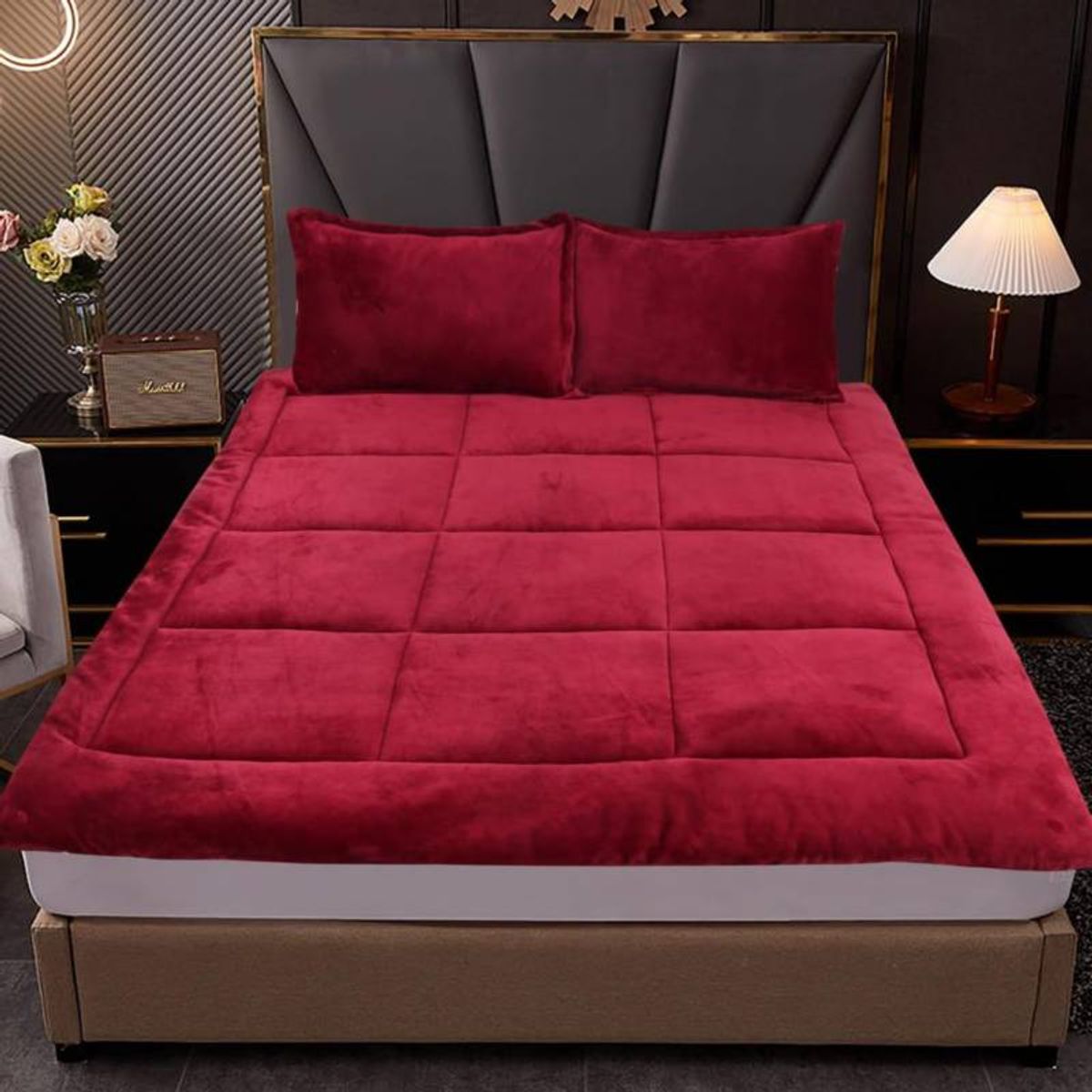 GENERICO - protectores de colchon 1.5 plaza topper plush reversible burdeo tf