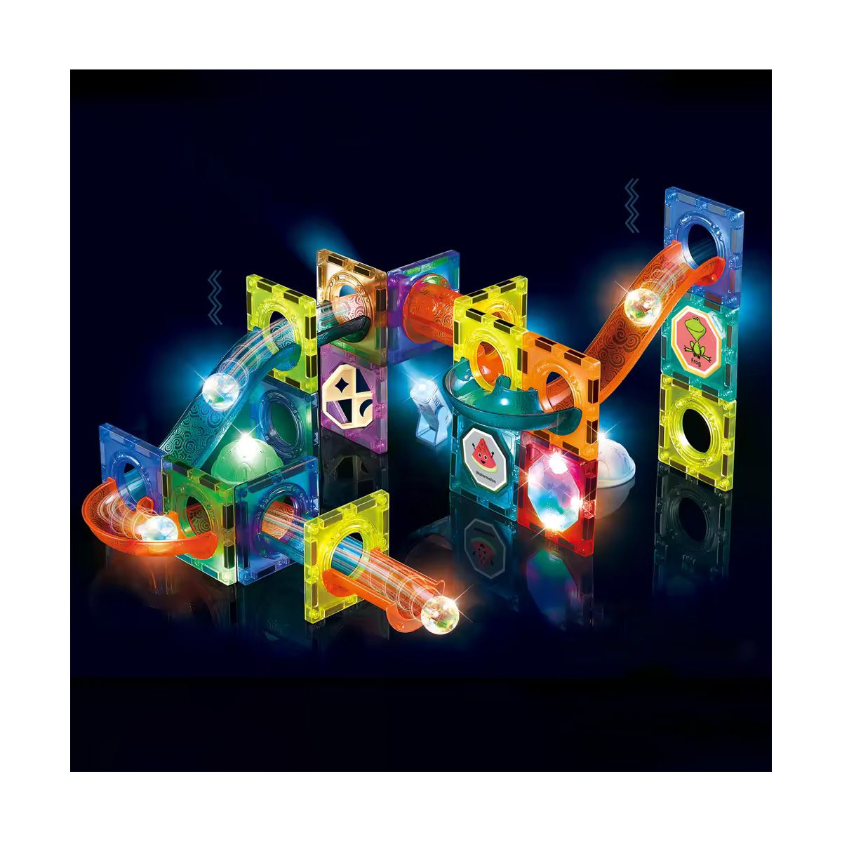 GENERICO - Set 40 Bloques Magnéticos Circuito de Canicas Luminoso