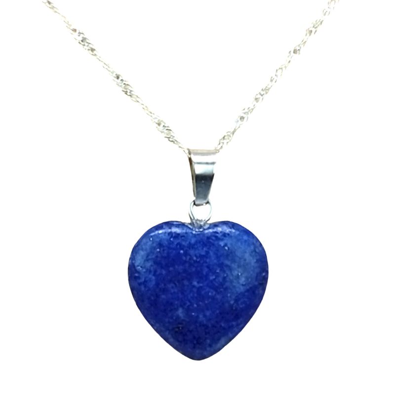 GENERICO - Collar Corazón de Lapislázuli Original con Cadena de Plata