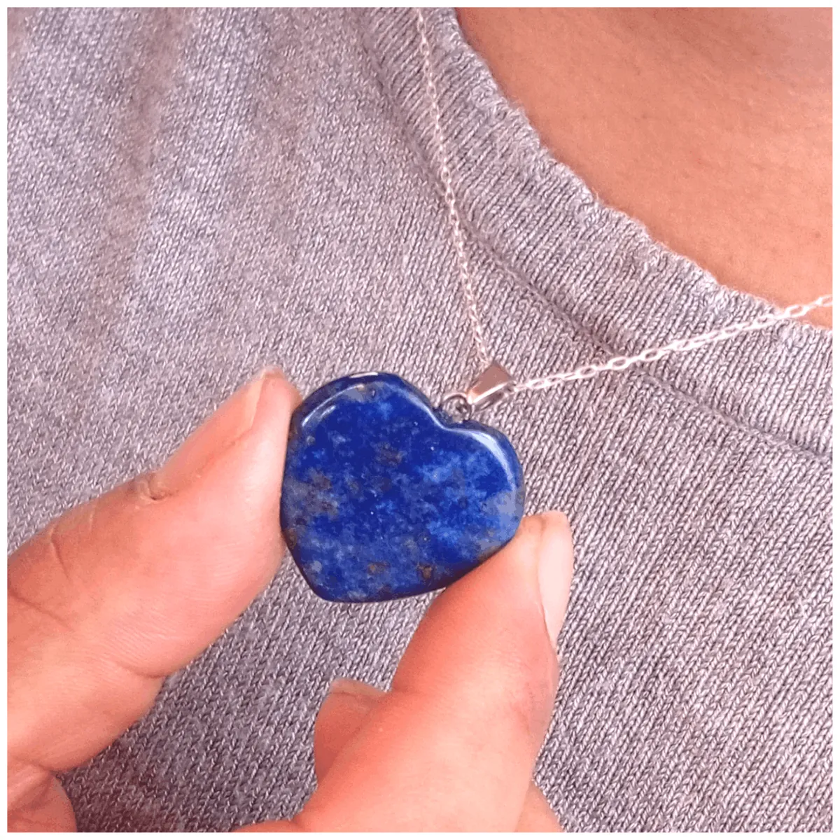 GENERICO - Collar Corazón Lapislázuli Original con Cadena de Plata Nacional 925