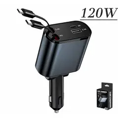 GENERICO - Cargador Auto USB 4 En 1 Con Cables Retractil