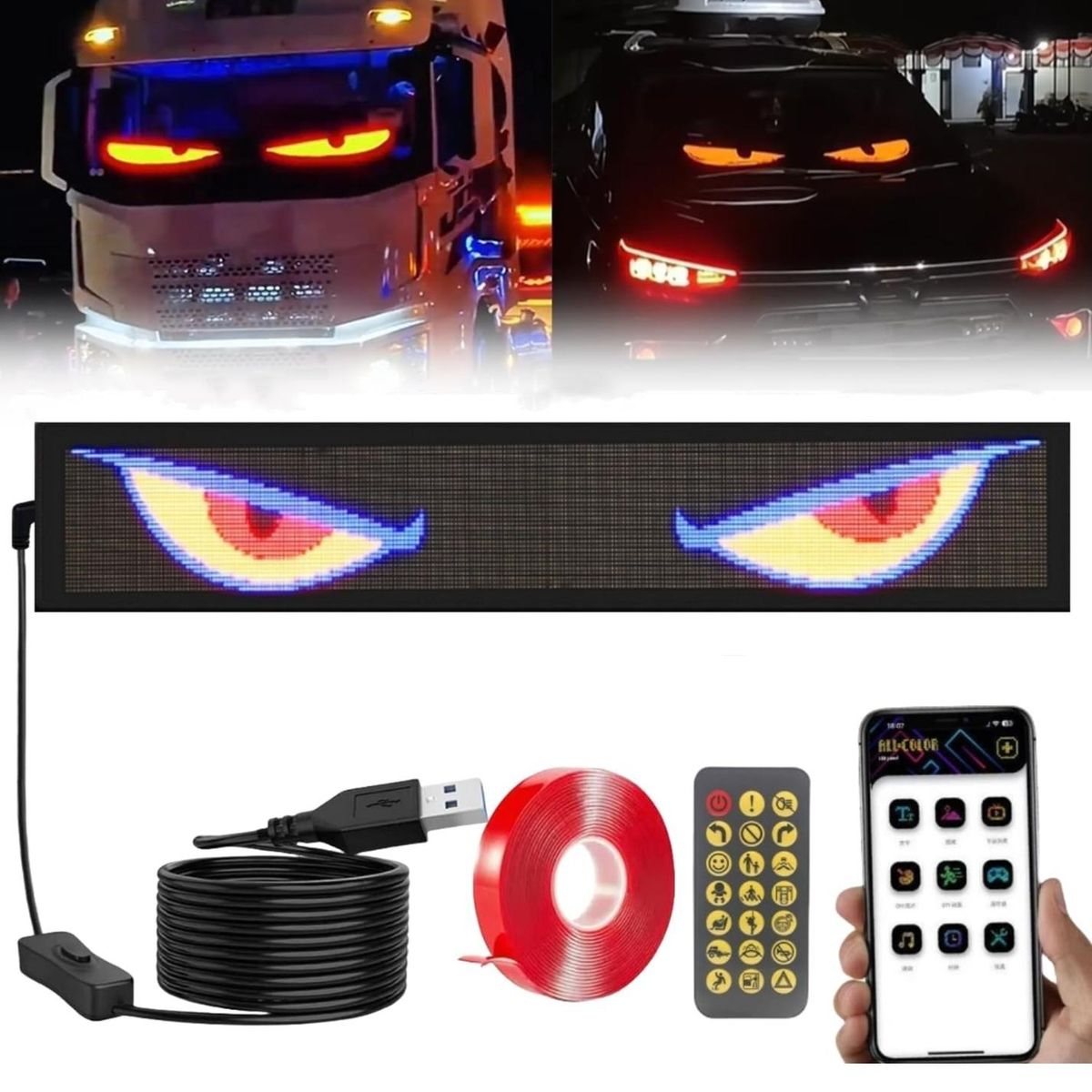 GENERICO - Letrero Led Para Auto Con Control 16x64