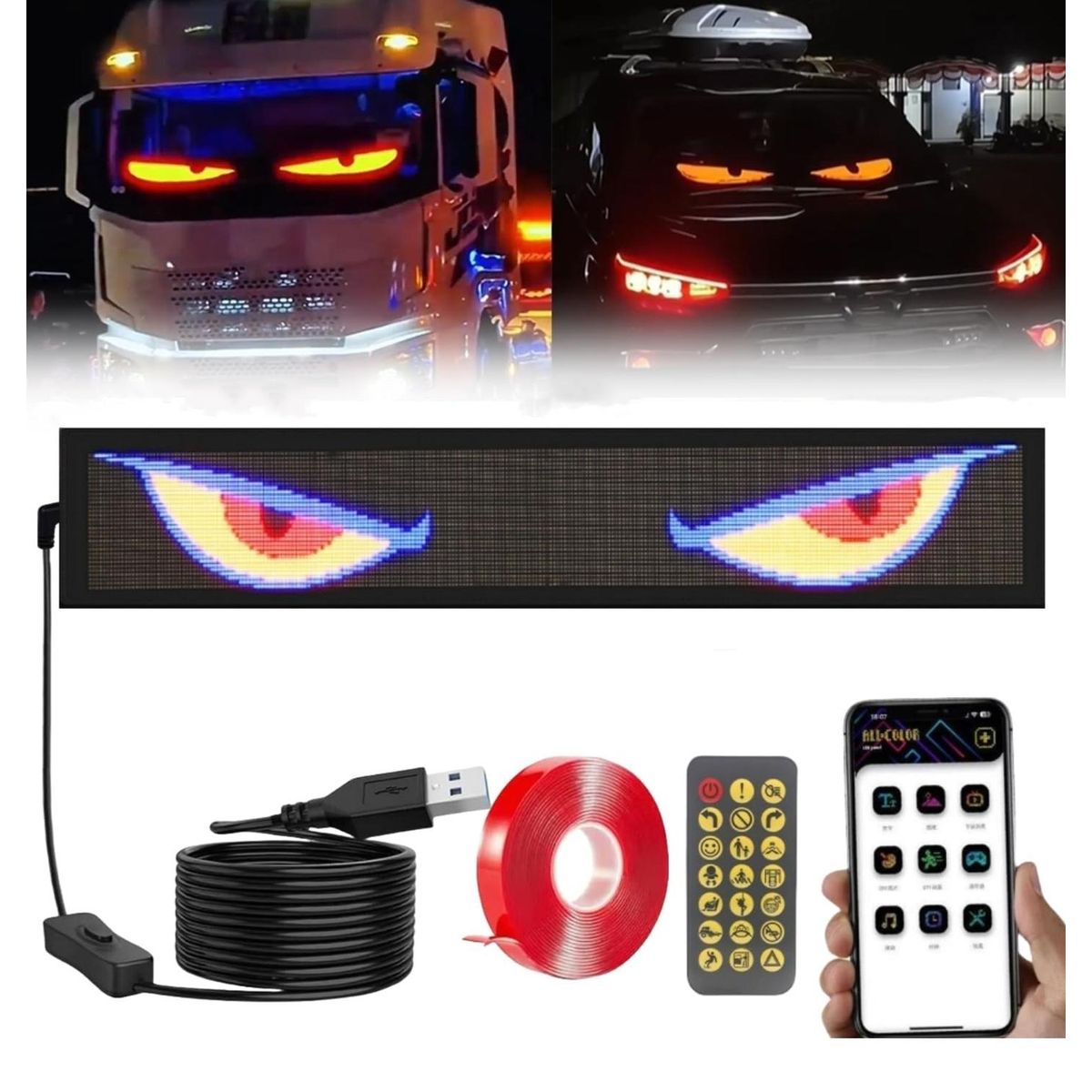 GENERICO - Letrero Led Para Auto Con Control 16x64