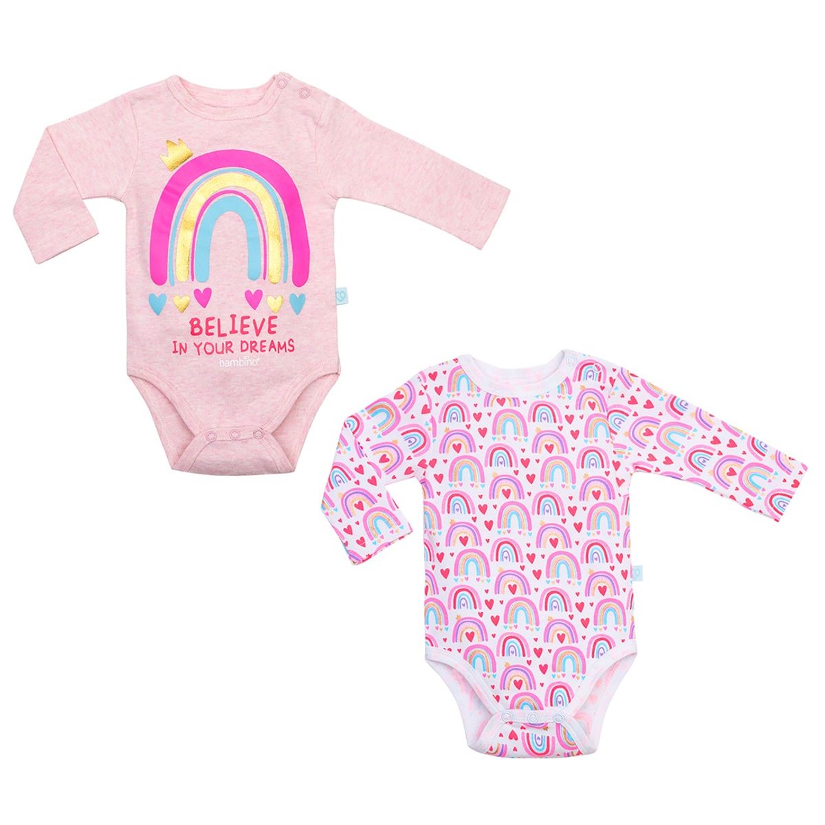 BAMBINO - Set 2 Body Manga Larga Rosa Arcoiris Niña 0-3 Meses