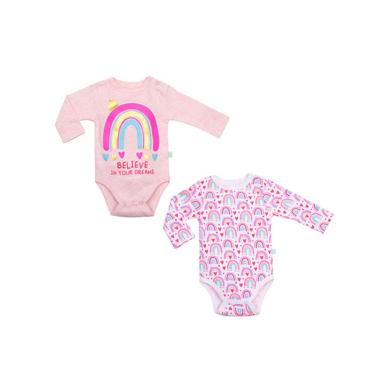 BAMBINO - Set 2 Body Manga Larga Rosa Arcoiris Niña 0-3 Meses