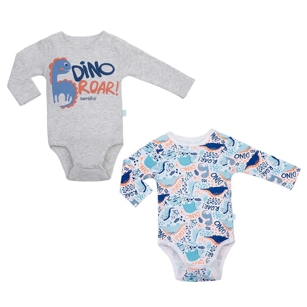 BAMBINO - Set 2 Piezas Bodys Manga Larga Bambino  Dinosaurio Azul 9-12 Meses