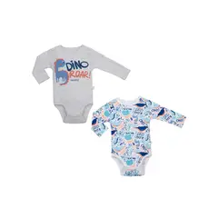 BAMBINO - Set 2 Piezas Bodys Manga Larga Dinosaurio Azul 9-12 Meses