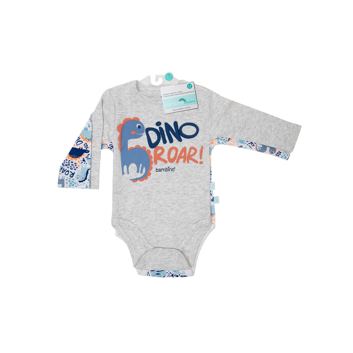 BAMBINO - Set 2 Piezas Bodys Manga Larga Bambino  Dinosaurio Azul