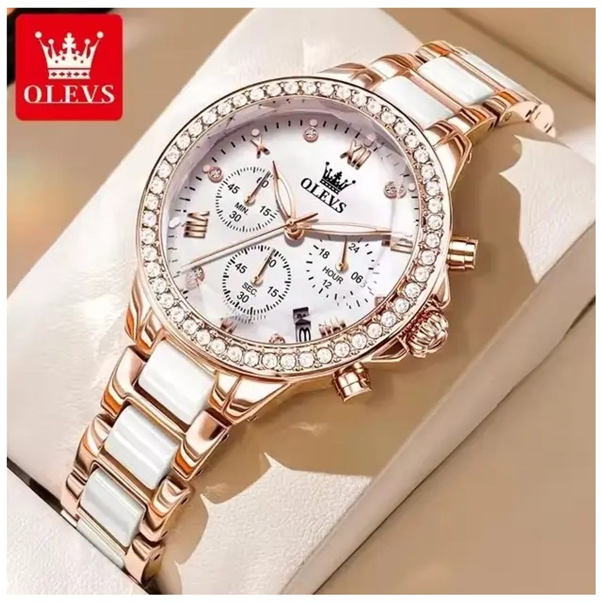 STARTECHOFFICE - Reloj de Mujer Multifuncional Correa de Acero Inoxidable con Cerámica