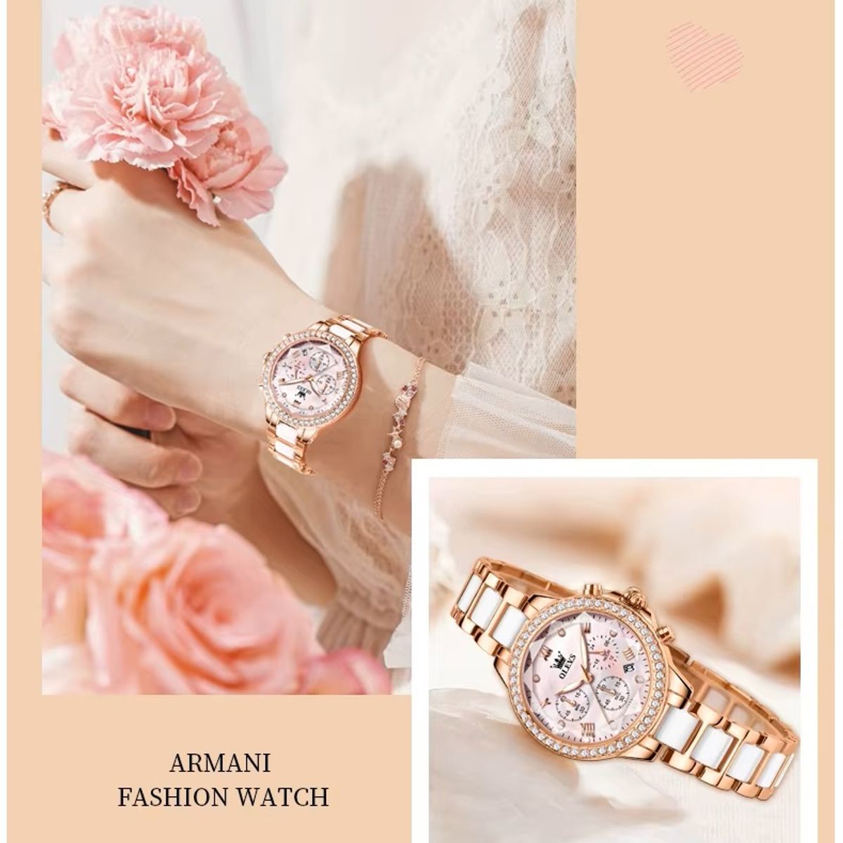 STARTECHOFFICE - Reloj Femenino con Cronógrafo Cristal de Alta Dureza Diseño de Lujo Detalles de Cerámica 3ATM