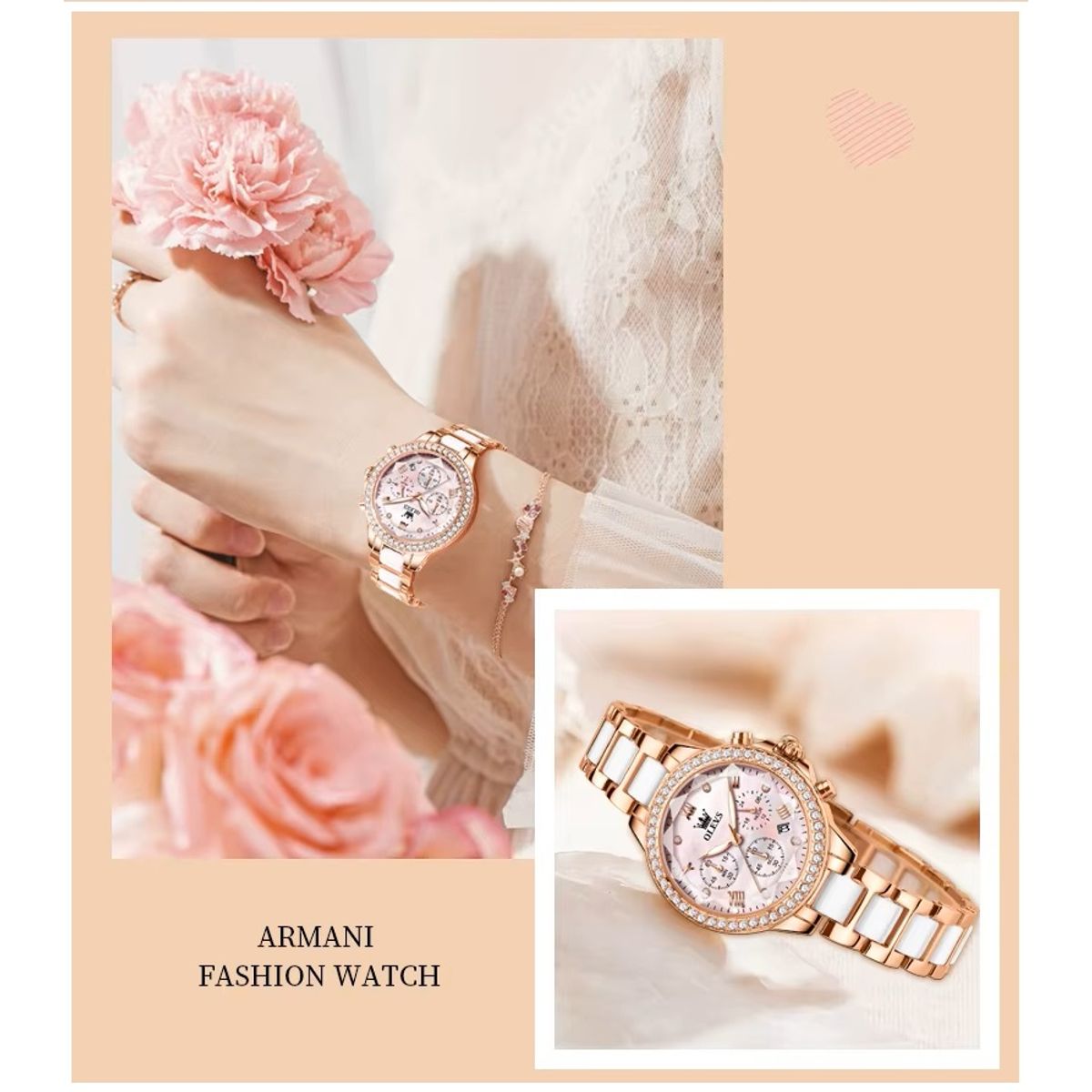 STARTECHOFFICE - Reloj Femenino con Cronógrafo Cristal de Alta Dureza Diseño de Lujo Detalles de Cerámica 3ATM