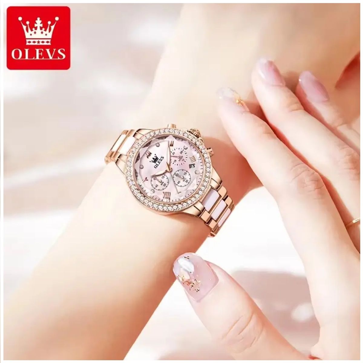 STARTECHOFFICE - Reloj Femenino con Cronógrafo Cristal de Alta Dureza Diseño de Lujo Detalles de Cerámica 3ATM