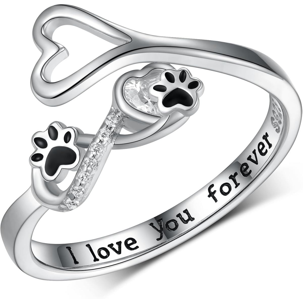 GENERICO - Anillo plata 925 ajustable mujer patita huella perro mascota regalo
