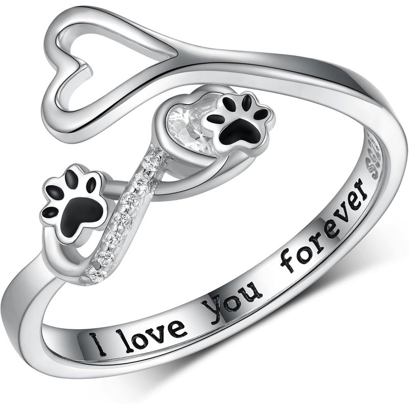 GENERICO - Anillo plata 925 ajustable mujer patita huella perro mascota regalo