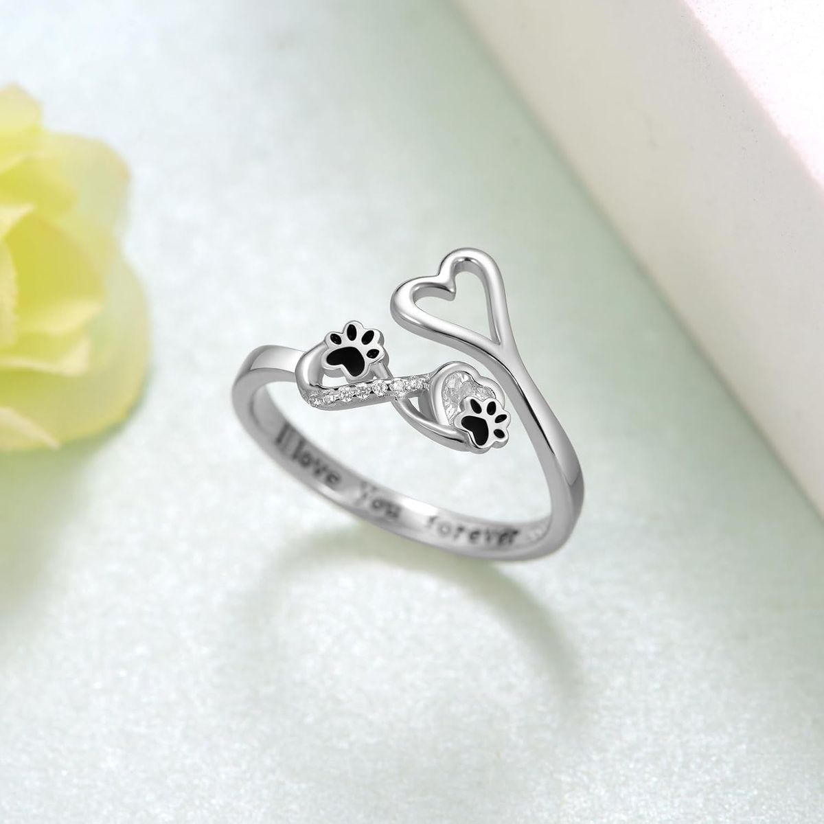 GENERICO - Anillo plata 925 ajustable mujer patita huella perro mascota regalo