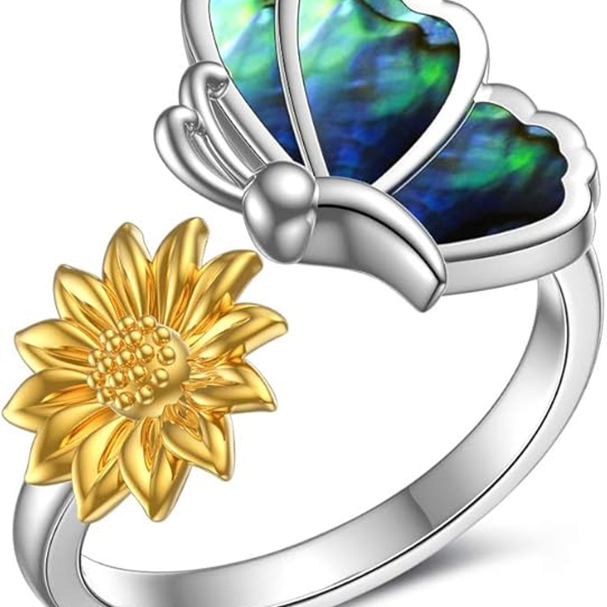 GENERICO - Anillo mariposa girasol plata 925 ajustable