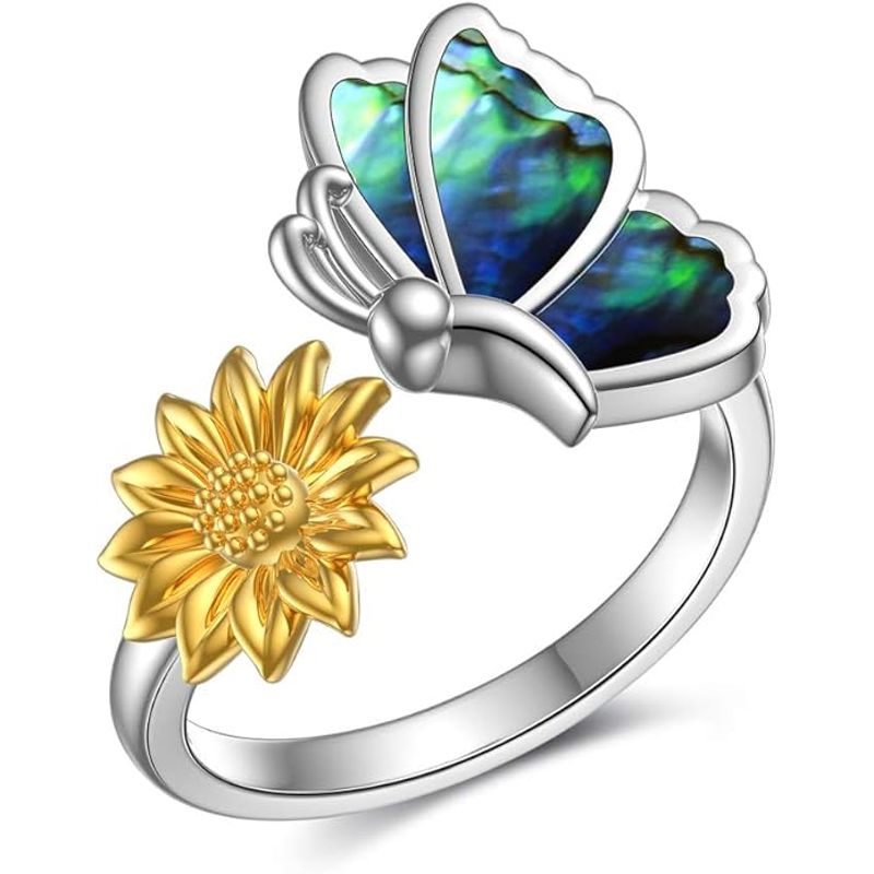GENERICO - Anillo mariposa girasol plata 925 ajustable