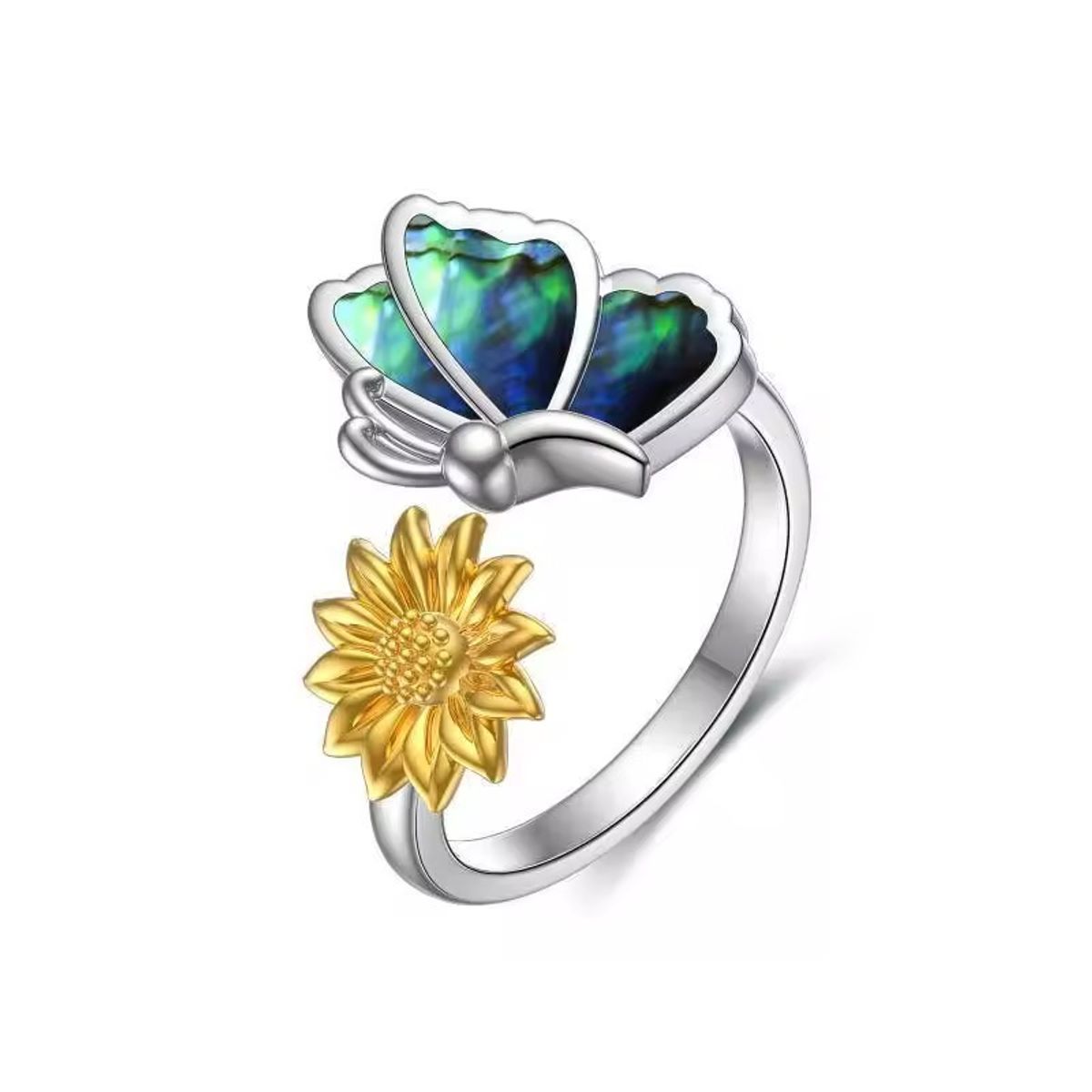 GENERICO - Anillo mariposa girasol plata 925 ajustable