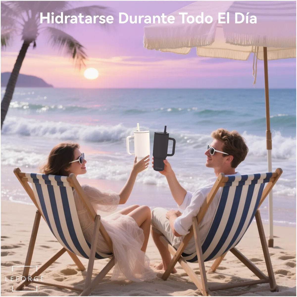 LEFORGE - Mug Vaso Termico 1200ml Con Bombilla Plegable Color Negro