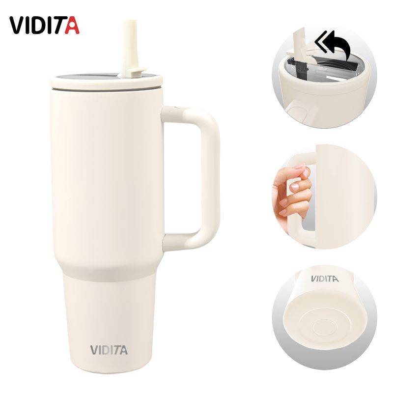VIDITA - Mug Vaso Termico 1200ml Con Bombilla Plegable Color Blanco Crema