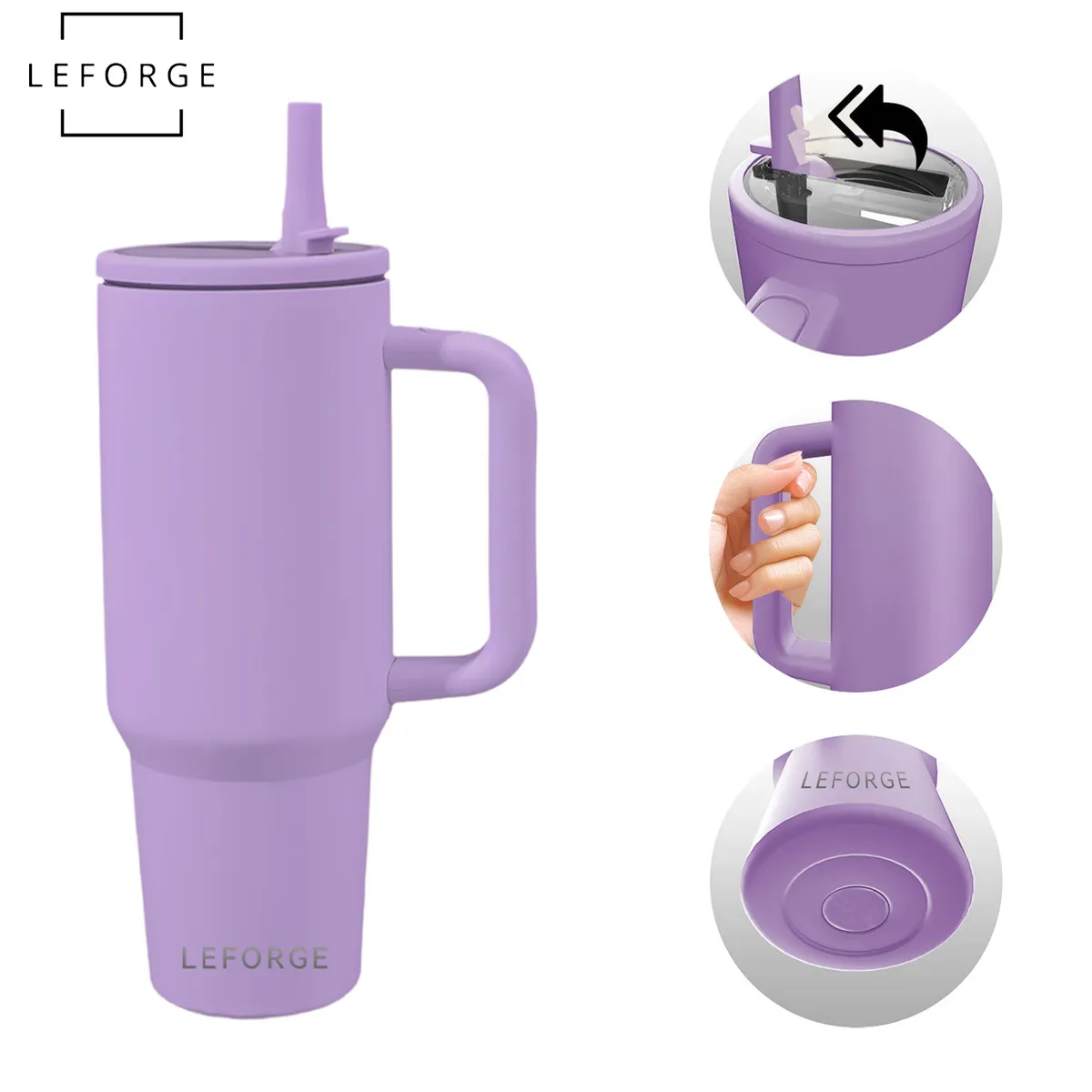 LEFORGE - Mug Vaso Termico 1200ml Con Bombilla Plegable Color Lila