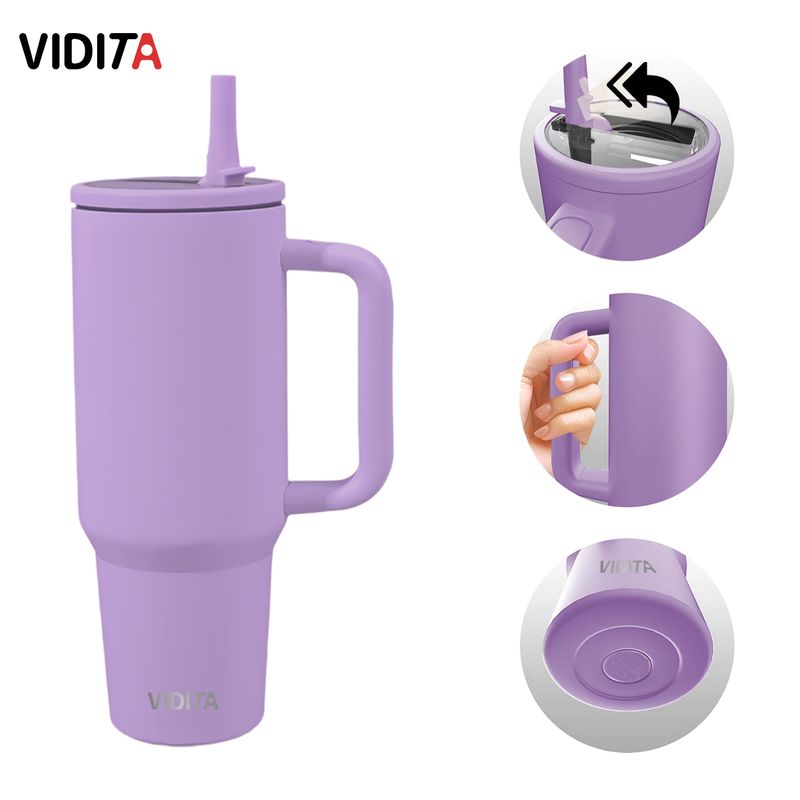 VIDITA - Mug Vaso Termico 1200ml Con Bombilla Plegable Color Lila