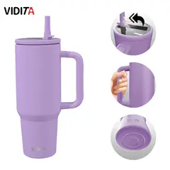 VIDITA - Mug Vaso Termico 1200ml Con Bombilla Plegable Color Lila