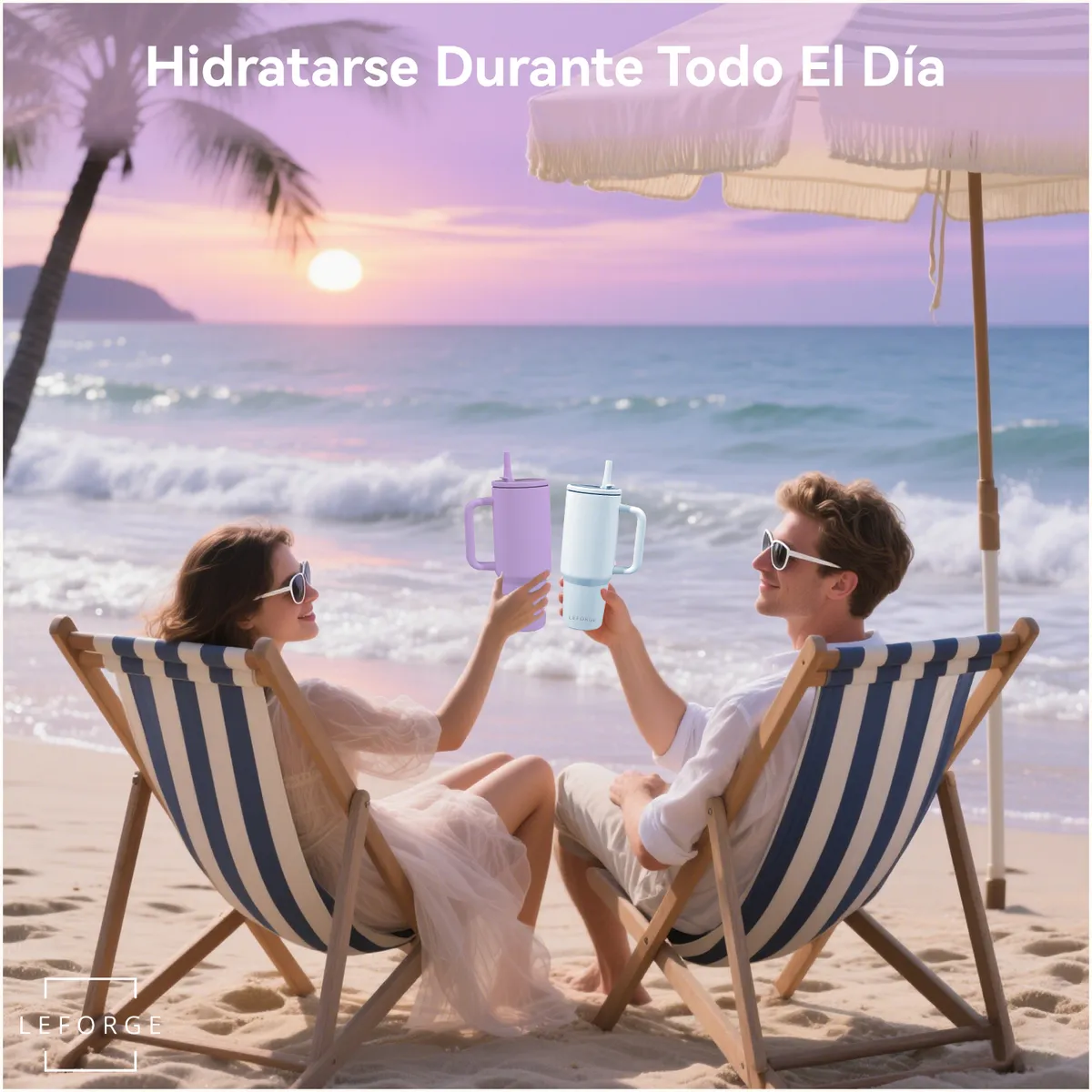 LEFORGE - Mug Vaso Termico 1200ml Con Bombilla Plegable Color Lila