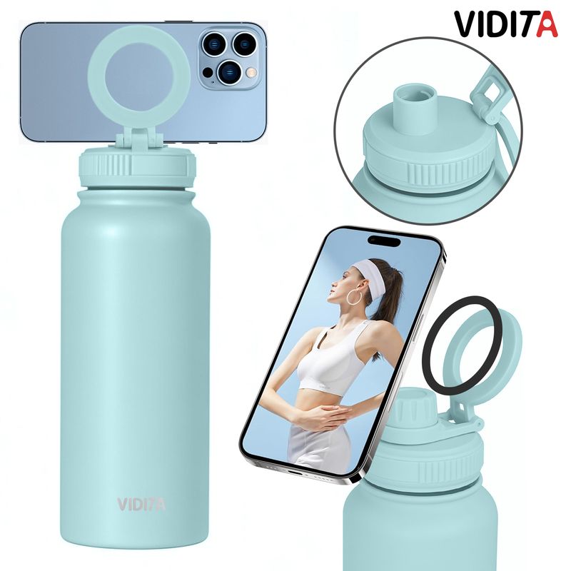 REBONEC - Botella Termica Agua Con Soporte Magnético 1000ml Color Celeste