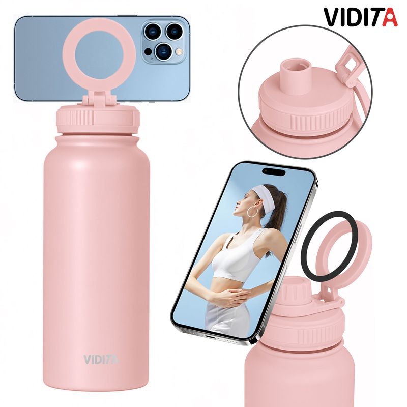 REBONEC - Botella Termica Agua Con Soporte Magnético 1000ml Color Rosado