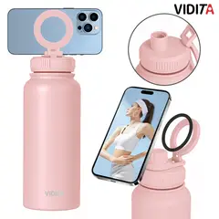 REBONEC - Botella Termica Agua Con Soporte Magnético 1000ml Color Rosado