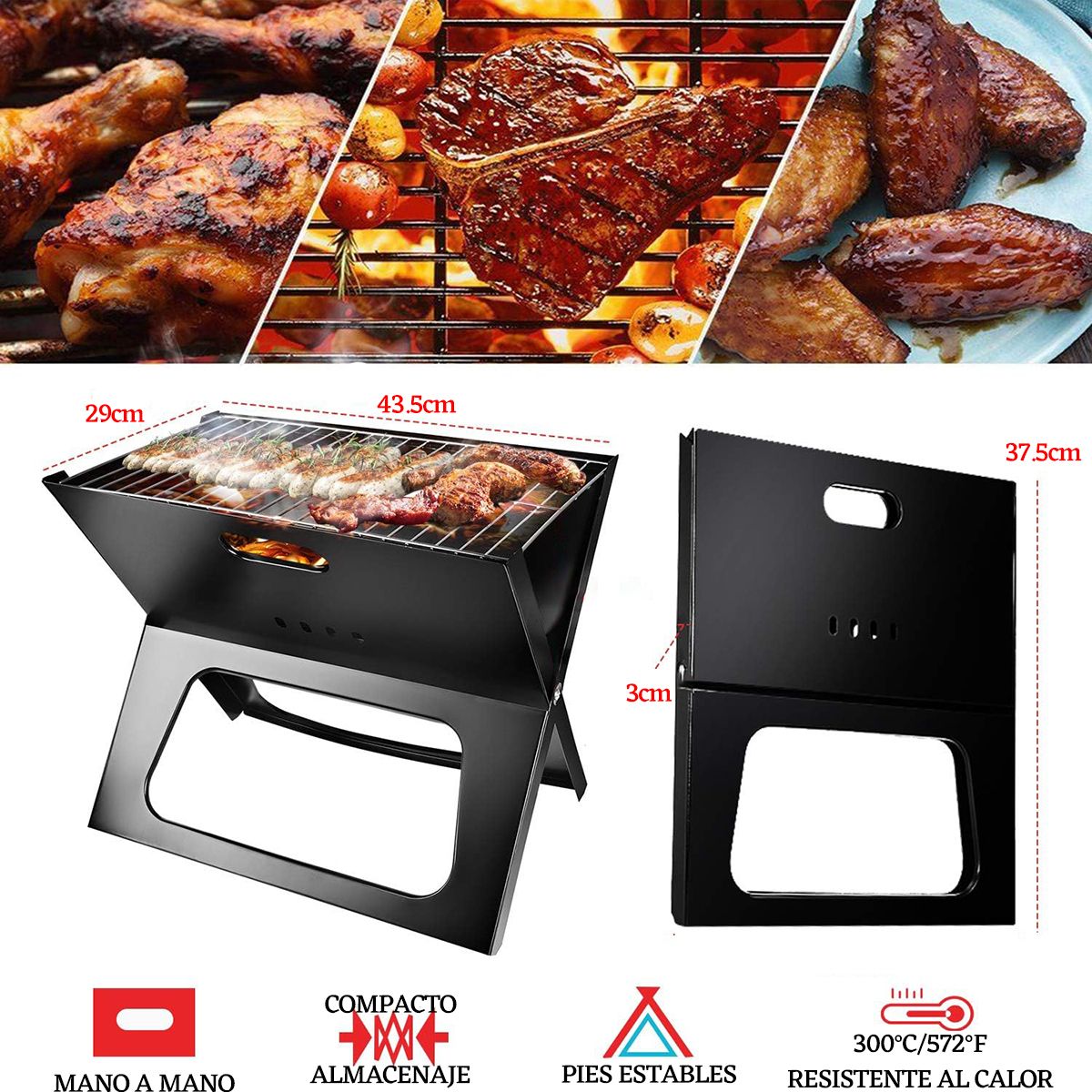 GENERICO - Parrilla De Carbón Portátil Ahorro De Espacio Y Plegable Bar