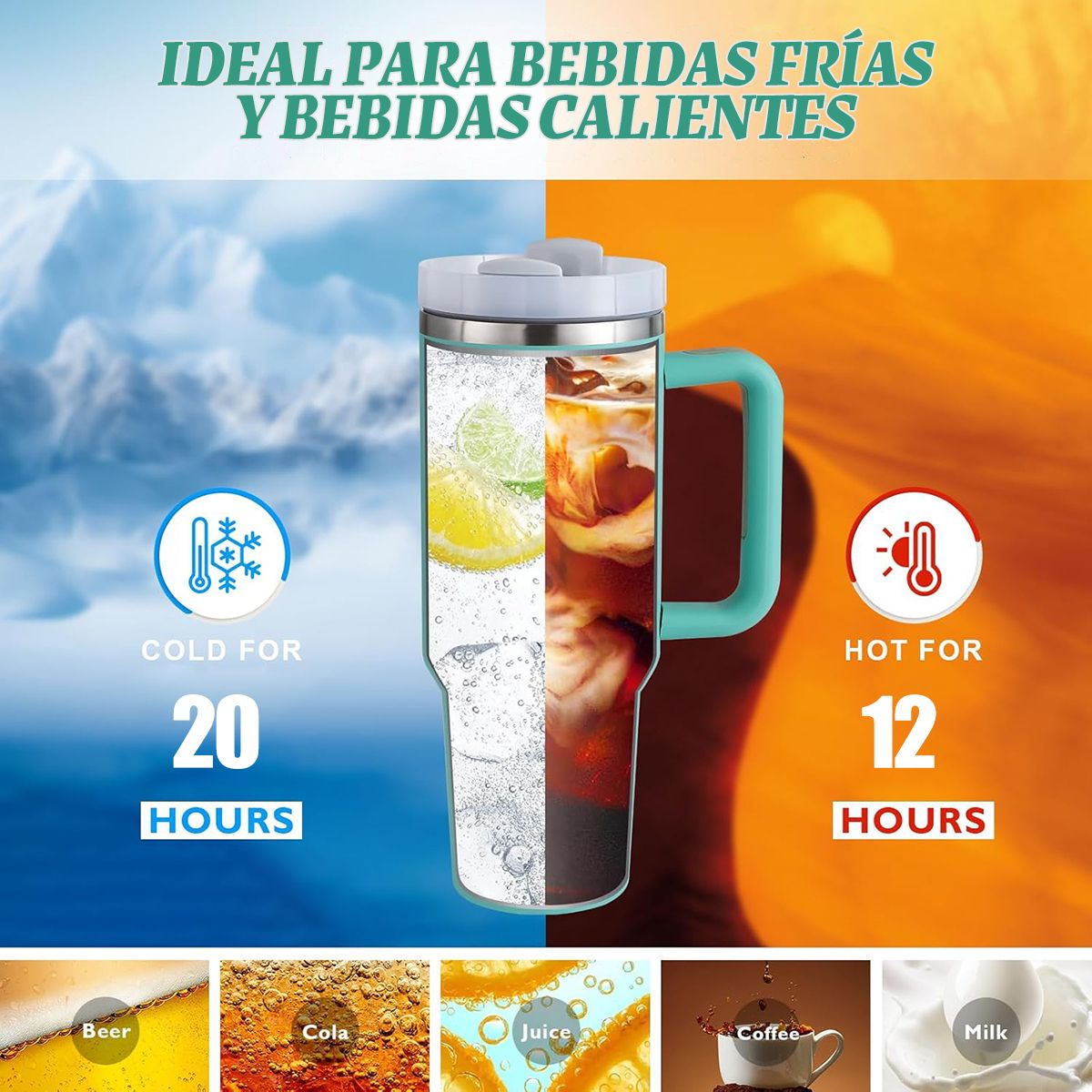 GENERICO - Vaso Térmico 1200ml Vaso Con Paja Adventure Taza 40oz Frio