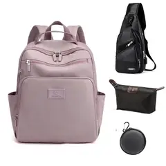 BRO TOUMI - 4 en 1 Mochila Cartera Bolso Juvenil de Mujer Impermeable ZXF-Morado