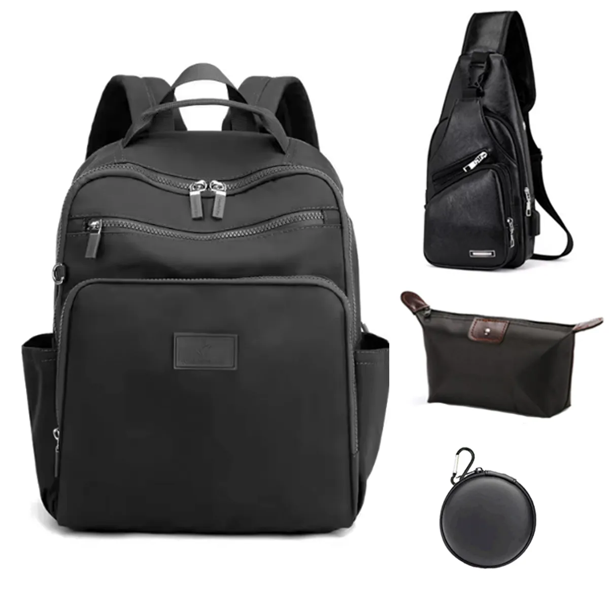 BRO TOUMI - 4 en 1 Mochila Cartera Bolso Juvenil de Mujer Impermeable ZXF-Negro