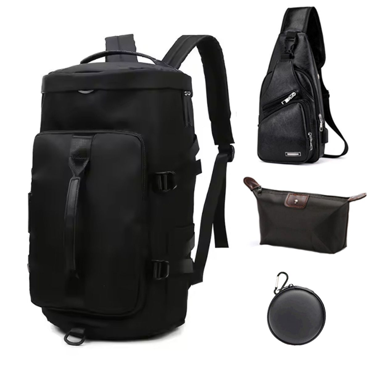 BRO TOUMI - 4 en 1 Mochila Cartera Bolso Juvenil de Mujer Impermeable YSG-Negro