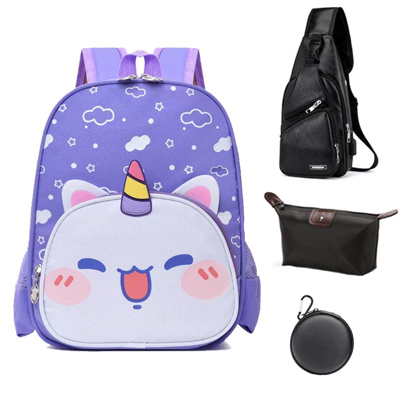 BRO TOUMI - 4 en 1 Mochila Infantil Lonchera Estuche DJS-Morado