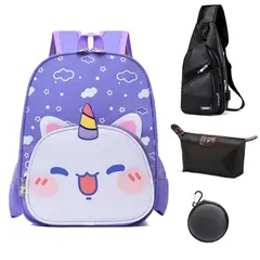 BRO TOUMI - 4 en 1 Mochila Infantil Lonchera Estuche DJS-Morado