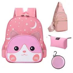 BRO TOUMI - 4 en 1 Mochila Infantil Lonchera Estuche TZ-Rosa