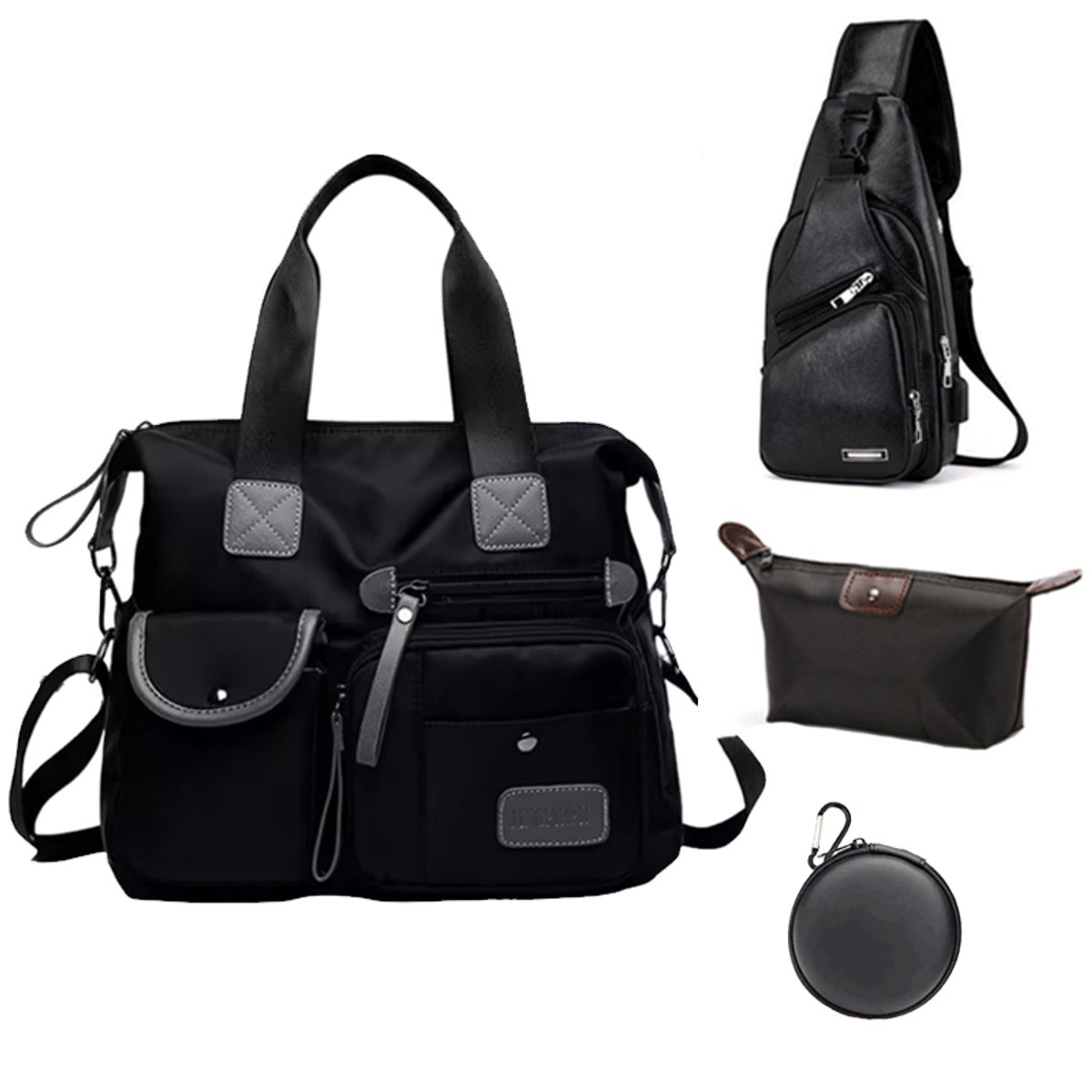 BRO TOUMI - 4 en 1 Mochila Cartera Bolso Juvenil de Mujer Impermeable TX-Negro