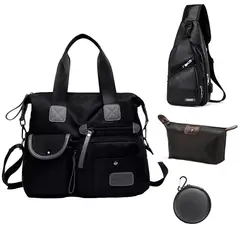 BRO TOUMI - 4 en 1 Mochila Cartera Bolso Juvenil de Mujer Impermeable TX-Negro