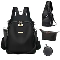 BRO TOUMI - 4 en 1 Mochila Cartera Bolso Juvenil de Mujer Impermeable TS-Negro